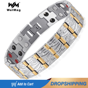 Adjustable Magnetic Bracelet for Men Double Row Stainless Steel
