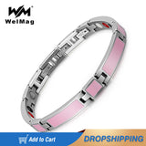 Stainless Steel Healing Hologram Charm Magnetic Bracelet Pink Jewelry