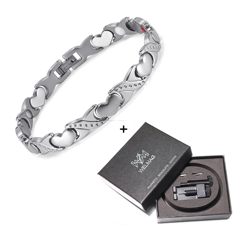 Women Steel Heart Bracelet Charms Healing Magnetic Couple Heart Jewelry