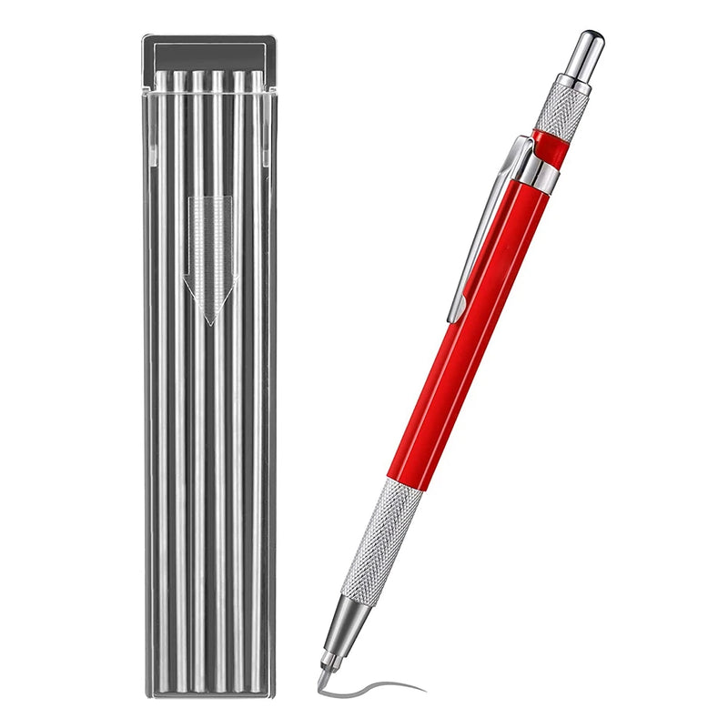 Welders Pencil with 12 Refills, Metal Marker Mechanical Welding Pencil, Red