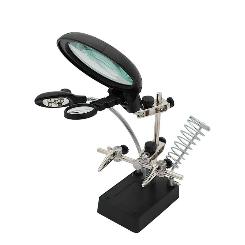 Welding Magnifying Glass Workbench LED Light 3.5X-12X Lens Clip Loupe