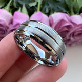 8mm Tungsten Carbide Wedding Band Brushed Finish Comfort Fit