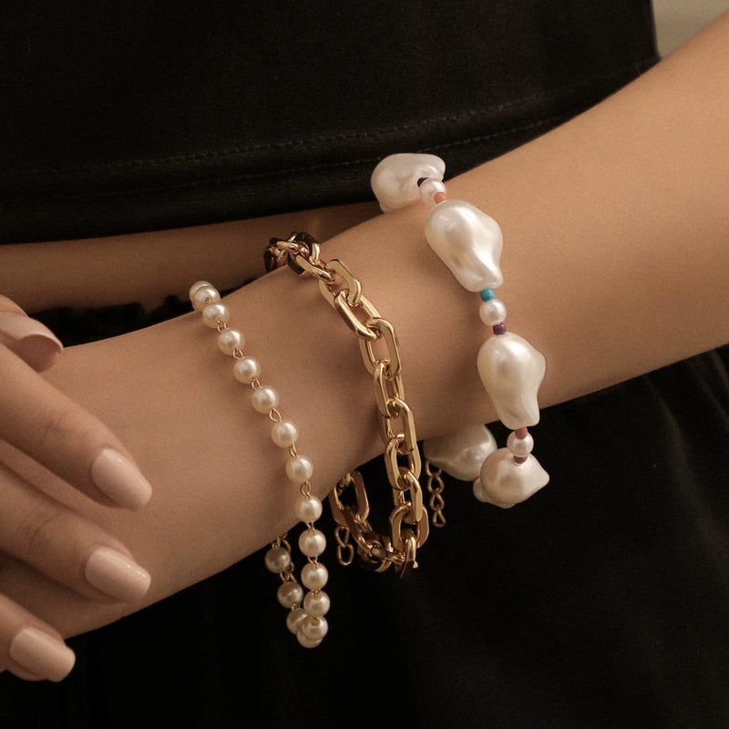 Bohemian Pearl Seed Beads Chain Bracelet Set for Women