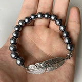Vintage Metal Feather Bracelet Western Plastic Pearls Beads
