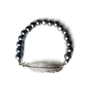 Vintage Metal Feather Bracelet Western Plastic Pearls Beads