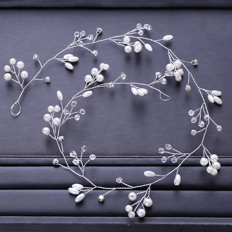 Western Wedding Headdress for Bride Crystal Pearl Hair Accessories