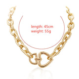 Heart Lock Choker Necklace Cuban Chain Love Bijoux Clavicle Vintage Jewelry
