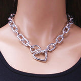 Heart Lock Choker Necklace Cuban Chain Love Bijoux Clavicle Vintage Jewelry
