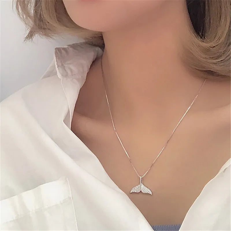 Whale Tail Pendant Boho Necklace Women Silver Necklaces