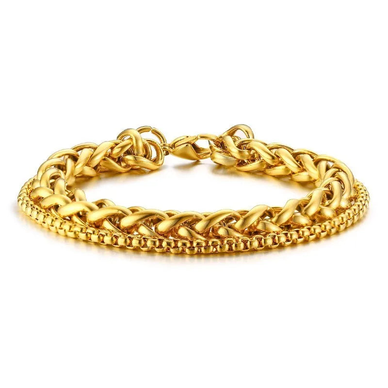 Men's Stainless Steel Double Link Wheat Chain Bracelet 21.5cm/23cm