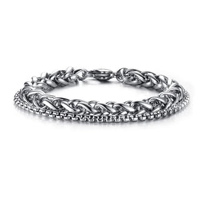 Men's Stainless Steel Double Link Wheat Chain Bracelet 21.5cm/23cm