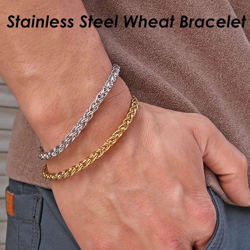 Stainless Steel Wheat Chain Bracelet 3mm 5mm
