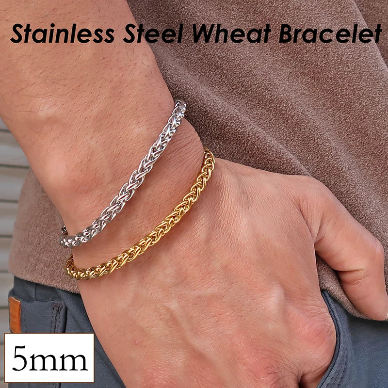 Stainless Steel Wheat Chain Bracelet 3mm 5mm