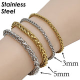 Stainless Steel Wheat Chain Bracelet 3mm 5mm