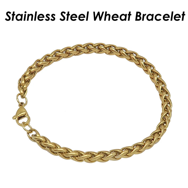 Stainless Steel Wheat Chain Bracelet 3mm 5mm