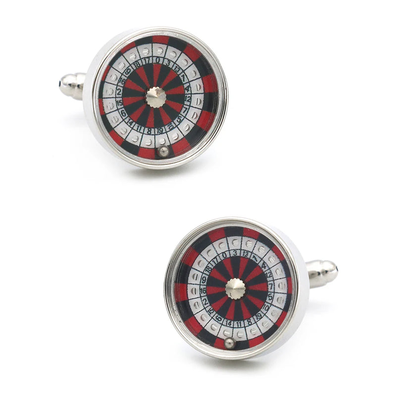 Wheel of Fortune Roulette Cufflinks in Brass, Red Color
