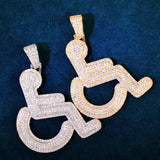 Handicap Sign Pendant Necklace Hip Hop Chain CZ Rapper Jewelry