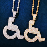 Handicap Sign Pendant Necklace Hip Hop Chain CZ Rapper Jewelry
