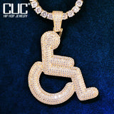 Handicap Sign Pendant Necklace Hip Hop Chain CZ Rapper Jewelry