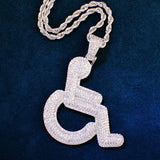 Handicap Sign Pendant Necklace Hip Hop Chain CZ Rapper Jewelry