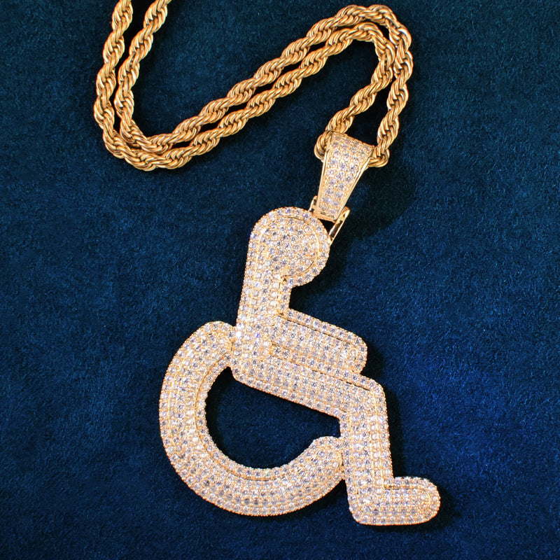 Handicap Sign Pendant Necklace Hip Hop Chain CZ Rapper Jewelry