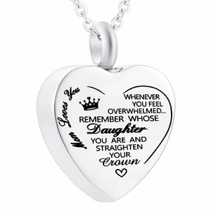 Daughter You Are Cremation Heart Pendant Urn Necklace for Mom