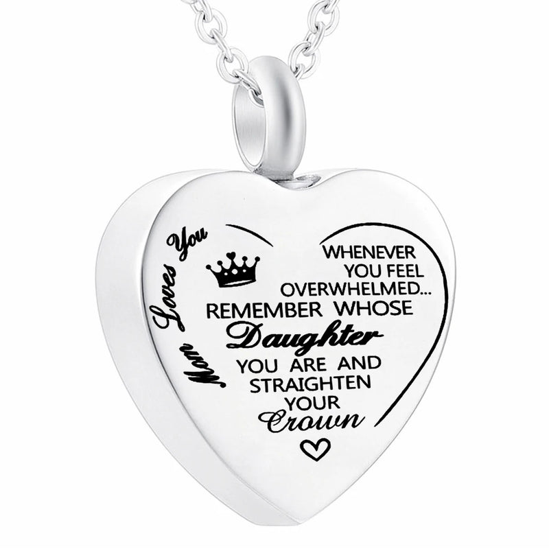 Daughter You Are Cremation Heart Pendant Urn Necklace for Mom