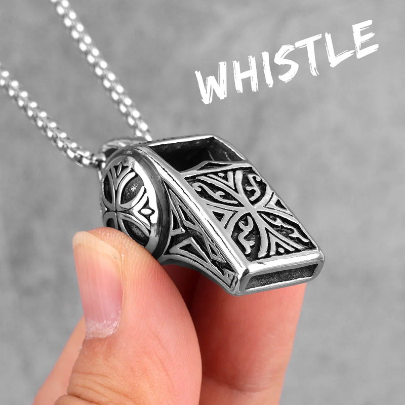 Vintage Whistle Necklace for Men Punk Style Stainless Steel Chain Jewelry Gift