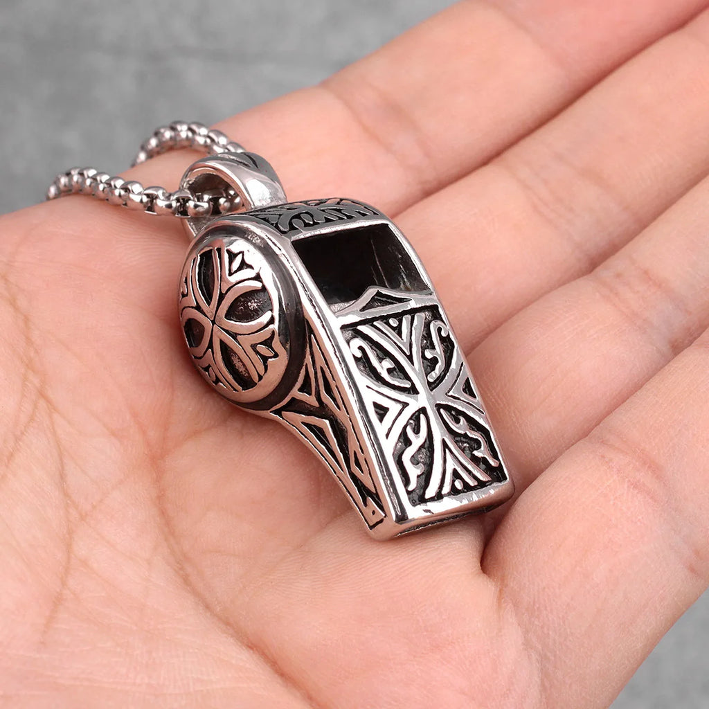 Vintage Whistle Necklace for Men Punk Style Stainless Steel Chain Jewelry Gift