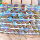 Austria Crystal Glitter Moon Stone Round Beads 15" Strand