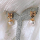 Baroque Pearl Earring 18k Square Ear Stud Wedding Cultured Natural Gift