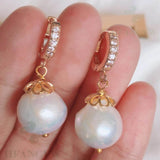 Baroque Pearl Earring 18k Zircon Ear Stud Gift