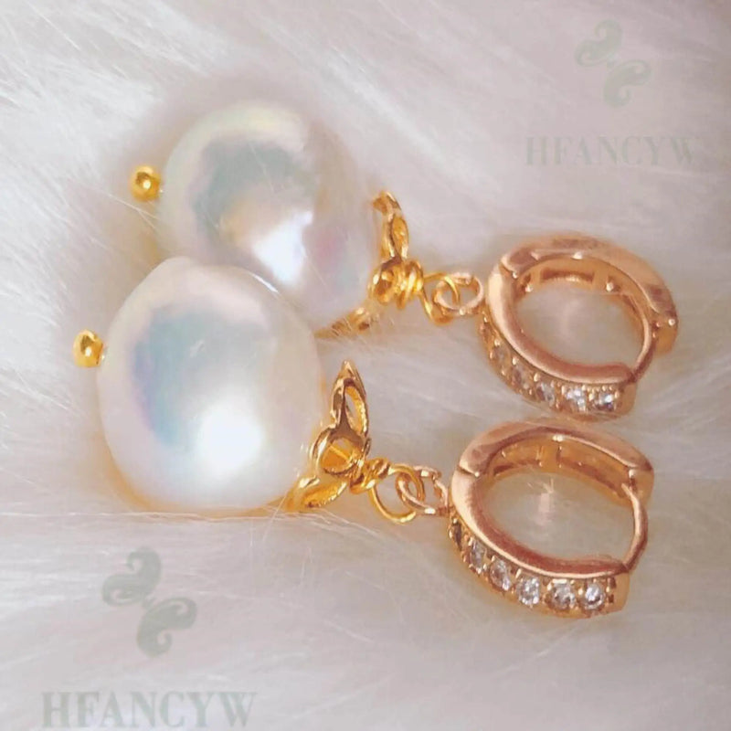 Baroque Pearl Earring 18k Zircon Ear Stud Gift