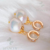 Baroque Pearl Earring 18k Zircon Ear Stud Gift