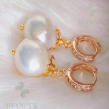 Baroque Pearl Earring 18k Zircon Ear Stud Gift