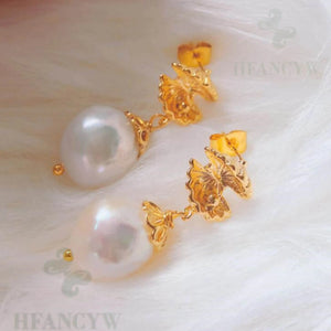 Baroque Pearl Earring 18k Ear Stud Flawless Aurora Gift