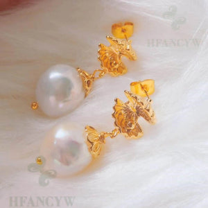 Baroque Pearl Earring 18k Ear Stud Flawless Aurora Gift