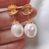 Baroque Pearl Earring 18k Ear Stud Flawless Aurora Gift