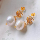 Baroque Pearl Earring 18k Ear Stud Flawless Aurora Gift