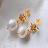 Baroque Pearl Earring 18k Ear Stud Flawless Aurora Gift