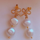 Baroque Pearl Earrings Red coral 18K Hook Gift Cultured