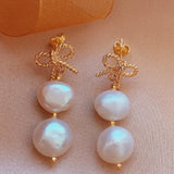 Baroque Pearl Earrings Red coral 18K Hook Gift Cultured