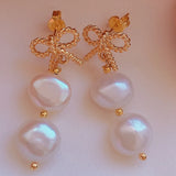 Baroque Pearl Earrings Red coral 18K Hook Gift Cultured
