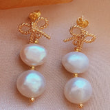 Baroque Pearl Earrings Red coral 18K Hook Gift Cultured