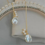 Baroque Pearl Long Earrings 18k Ear Stud Women Wedding Gift