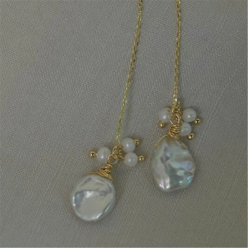 Baroque Pearl Long Earrings 18k Ear Stud Women Wedding Gift