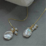 Baroque Pearl Long Earrings 18k Ear Stud Women Wedding Gift