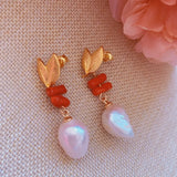 Baroque Pearl Red Coral Earrings 18KGB Holiday Gift Cultured Party Hook Women