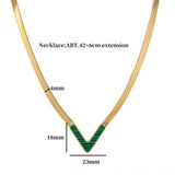 Green V Shape Pendant Necklace Smooth Snake Chain Necklace For Women