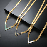 Green V Shape Pendant Necklace Smooth Snake Chain Necklace For Women
